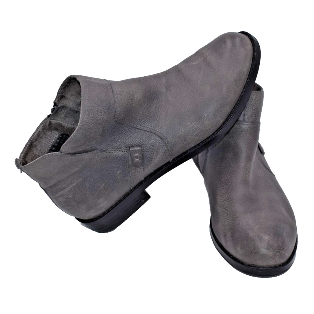 ABEO Ankle Boots - Yorkie Bioystem Distressed Gray Leather Zip Up - Womens 8.5